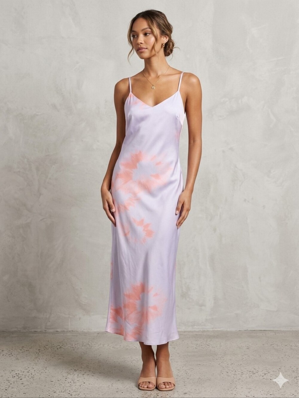 Dex White & Coral Tie-Dye Satin Slip Dress, casual, lounge,vacation style